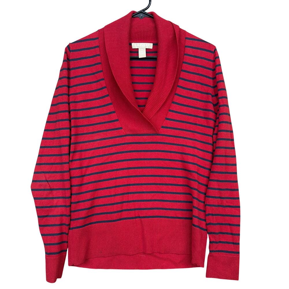 Banana Republic Womens Sweater Red Navy Stripe V Cowl Neck Wool Blend Medium